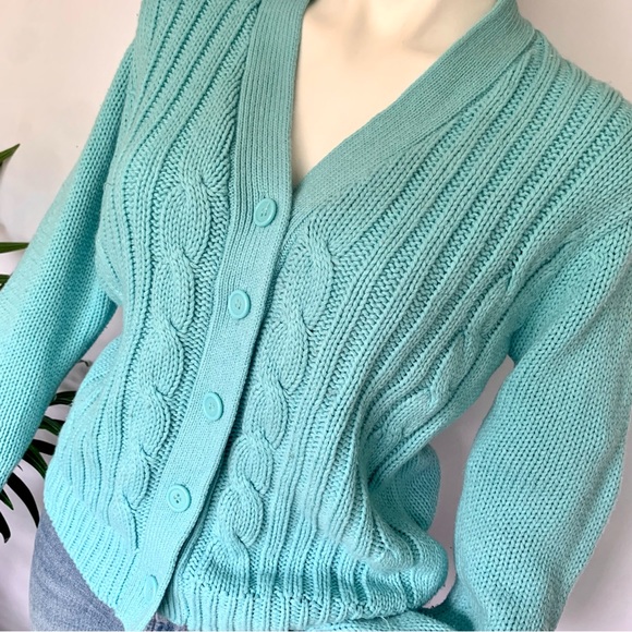 b l u e :: Vintage Granny Cable Knit Braided Cardigan Sweater - Picture 2 of 11